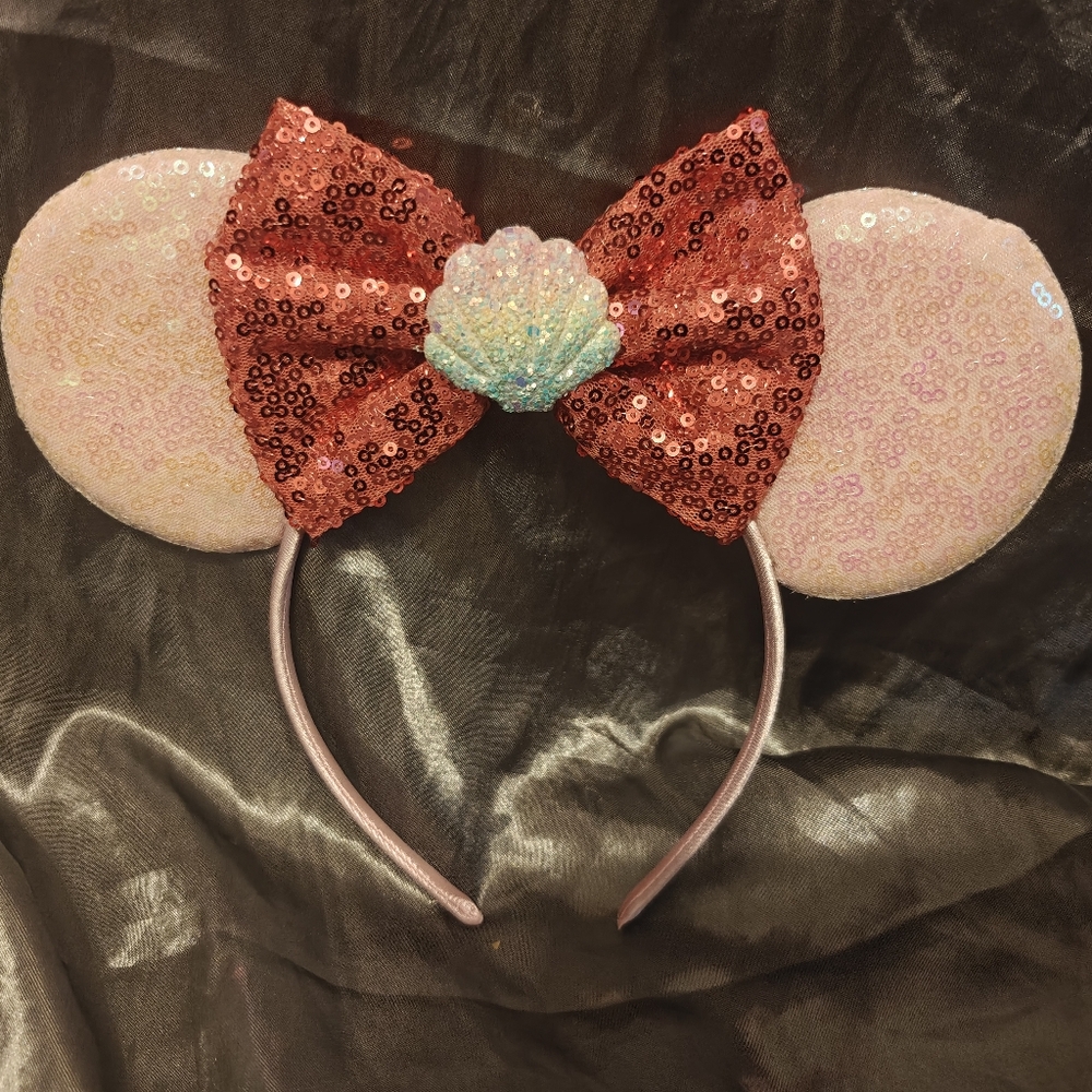 Disney Pink Sequin Bow Ears With Shell